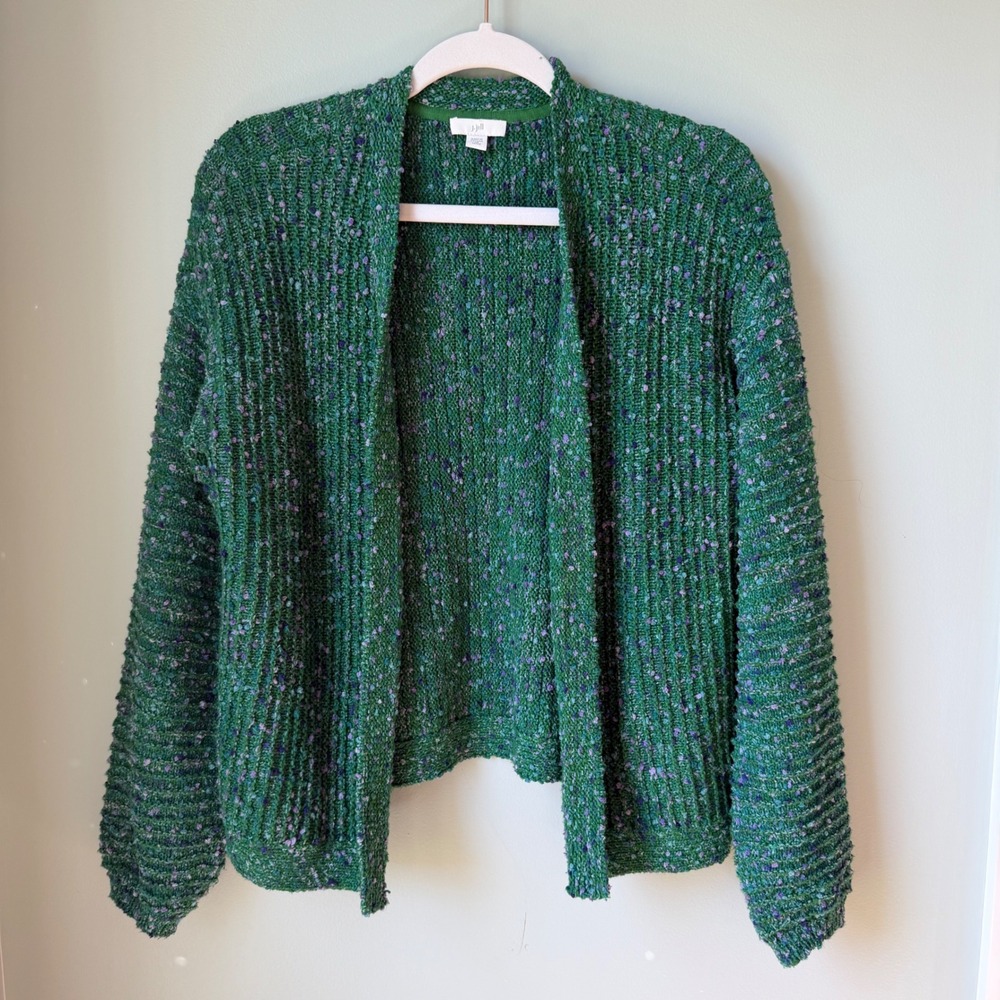 J. Jill Cardigan Sweater Green Purple Speckled Open Front Chunky Size XSP Petite